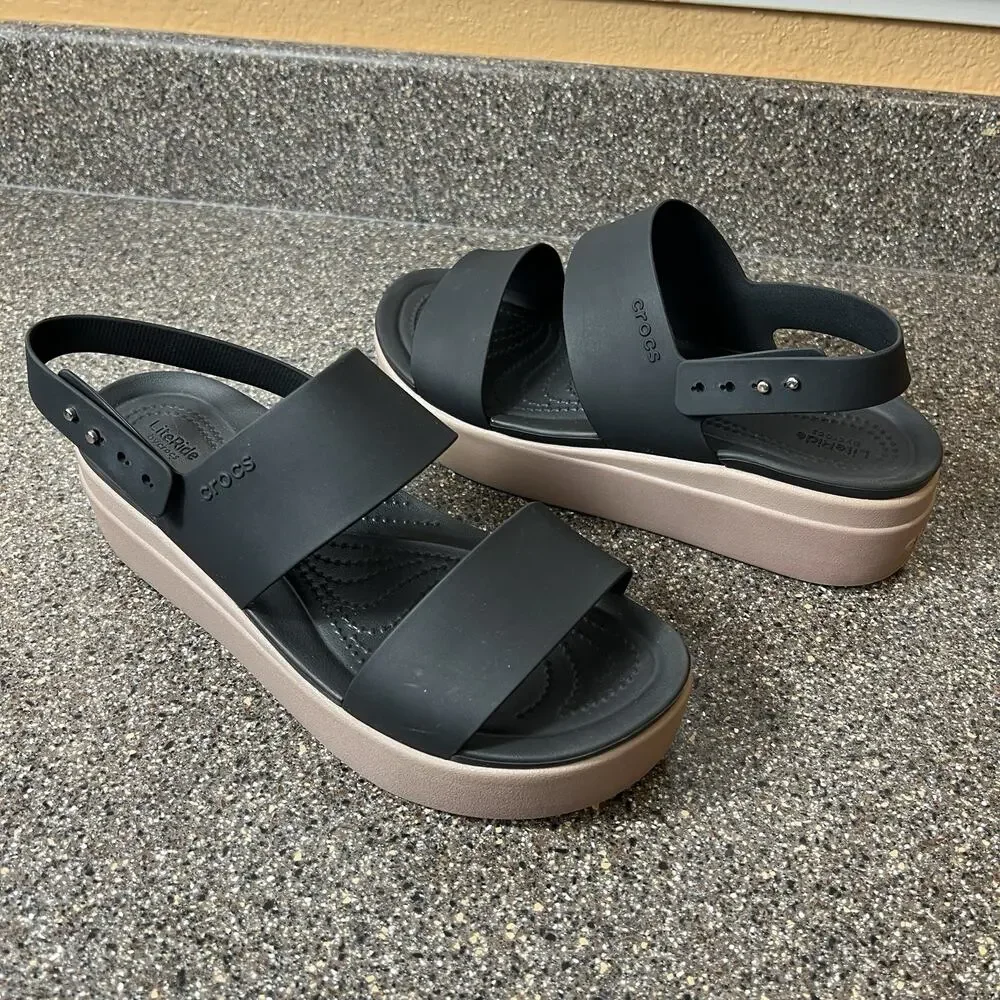 Crocs LiteRide Platform Sandal Women 10 Black Comfort Casual Sling Back Open Toe